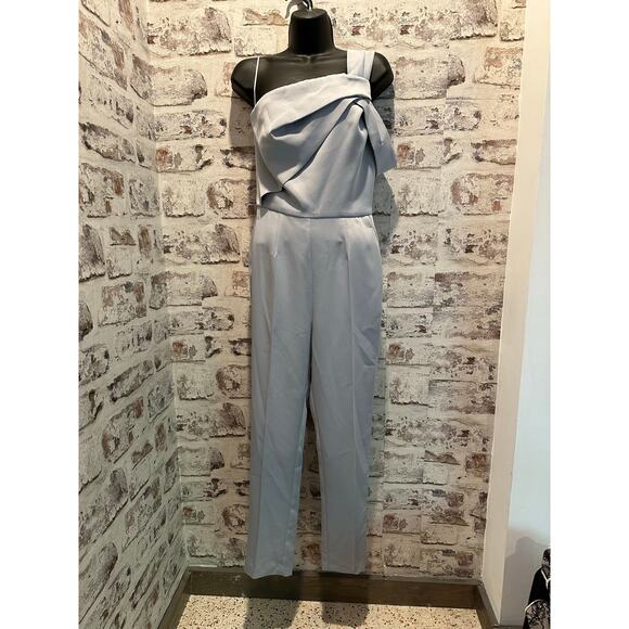 REISS Mandi Silver Lake One-Shoulder wedding guest semi formal Jumpsuit size 4 - Picture 4 of 13